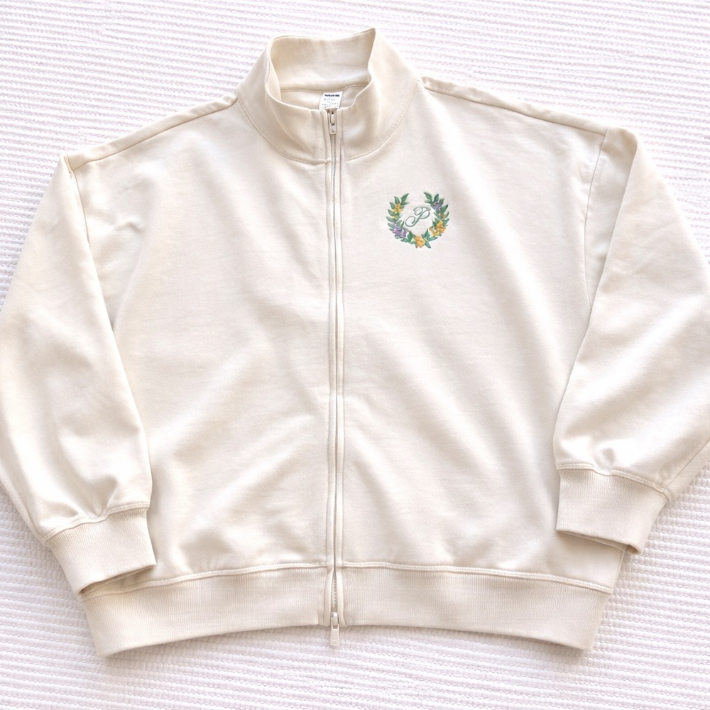 VS PINK Cream Zip Sweatshirt XXL Embroidered Logo Oversized Cozy